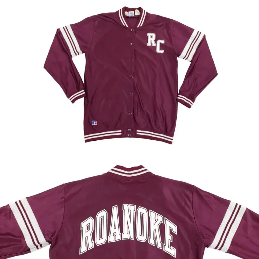 Vtg Roanoke College Russell USA Made Satin Jacket Womens Large Fits Mens Medium - Picture 1 of 12
